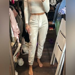 Abercrombie cream pleather joggers
